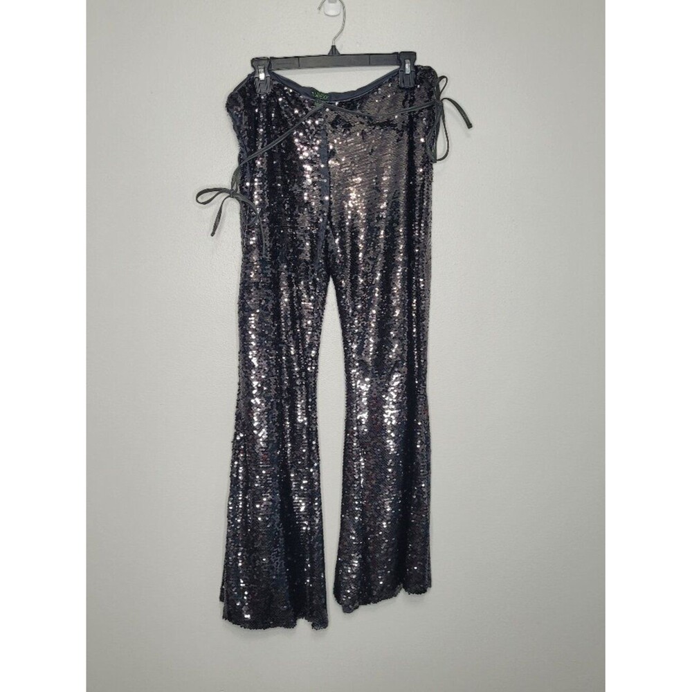 Clubexx gray silver side ties flare club festival party rave pants large FLAW